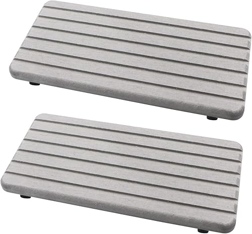 Posavasos de diatomita absorbentes de agua, 2 piezas de 8.26 x 3.9 pulgadas, diseño ranurado de tierra de diatomeas, bandeja de piedra absorbente de