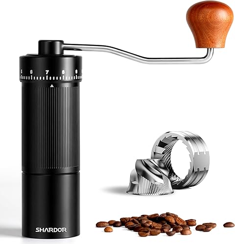 SHARDOR 918 Pro Manual Coffee Grinder Capacity 30g1.06oz with Externally Numerical Adjustable Finely Setting Conical Burr - Aluminum Alloy Body,