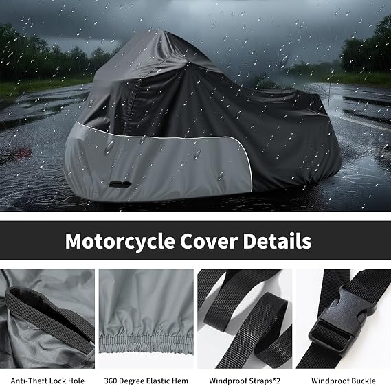 Motorcycle Cover Heavy Duty for Cruiser Touring Models, Grey