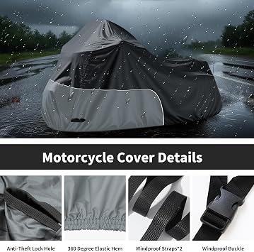 Motorcycle Cover Heavy Duty for Cruiser Touring Models, Grey