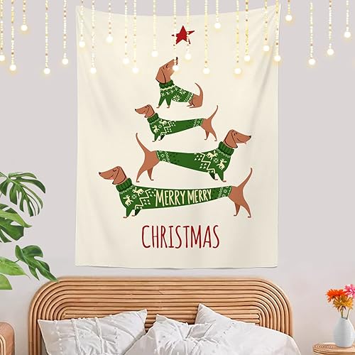 Miniatura 2 de Shrahala Tapiz verde de Navidad para pared, bonito tapiz grande para colgar en la pared, de fibra de poliéster, dobladillo blanco alrededor para