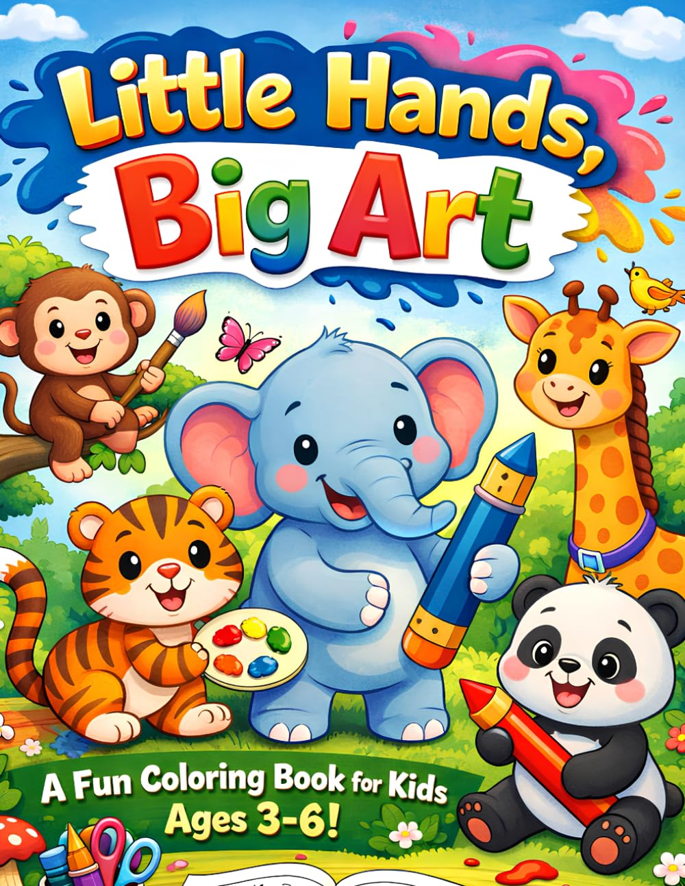Little Hands, Big Art: Fun Animal Coloring Book for Kids Ages 3-6: Easy-to-Color Illustrations of Cute Animals to Inspire Creativity and Early Learning