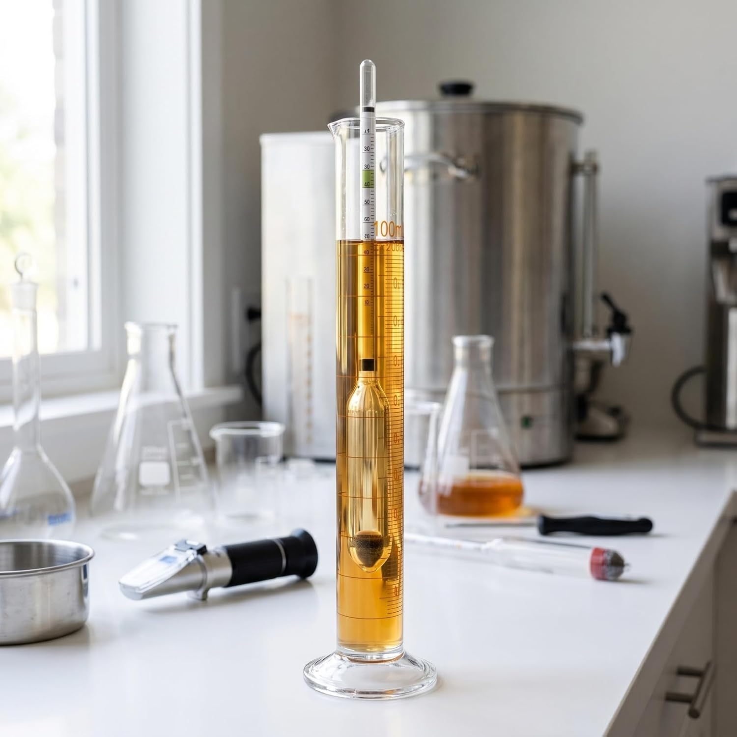 Baluue 100ml Graduated Cylinder, Borosilicate Glass Lab Beaker with Stable Base & Pour Spout for Accurate Hydrometer Readings, Chemistry & Kitchen Liquid Measure