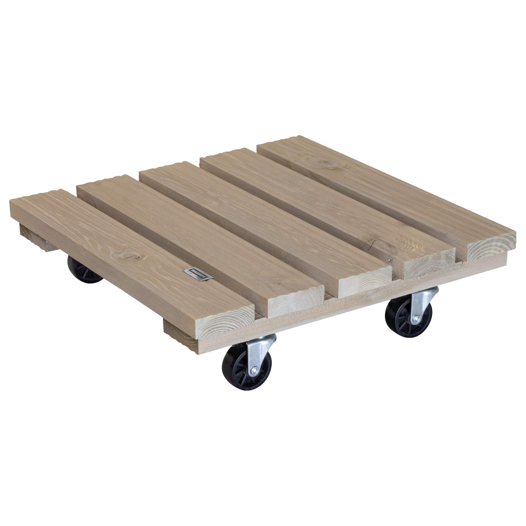 WAGNER Pflanzenroller Wave 35 x 35 x 10 cm I Blumenroller für Außenbereich + Innenbereich I Kübelroller aus FSC®-Massivholz gewellt, Taupe I Tragkraft 150 kg I Made in EU - 20088001