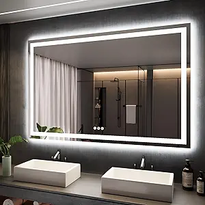 ISKM LED Mirror for Bathroom Lighted Vanity Mirror for Wall Front Lights + Backlit LED Bathroom Mirror Anti-Fog Tempered Glass ETL Listed (Front and Backlit, 60'' x 40'')