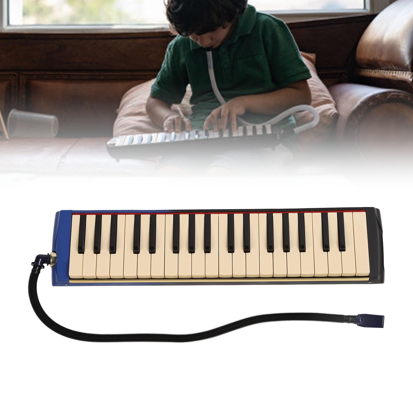 37 Klucz Melodica Instrument fortepian podwójne miękkie rurki 2 ustniki profesjonalna klawiatura powietrza z noszą worka muzyka naklejka dla początkujących studenci muzycy ABS