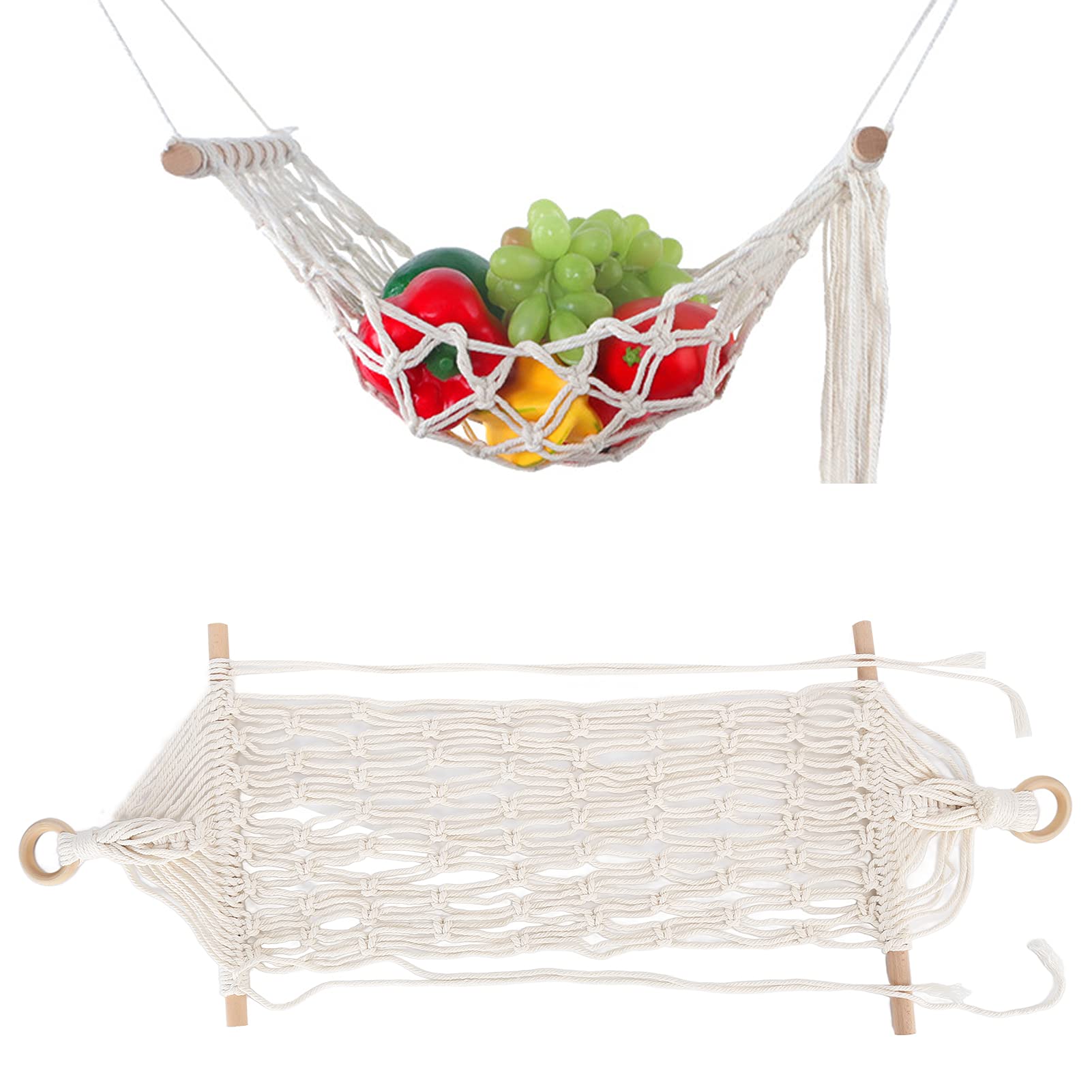 Amaca Portafrutta Sotto Pensile – Intrecciata A Mano (Rosso, Con Ganci) - 5