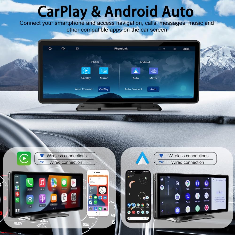 Écran Carplay Voiture pour Renault Scenic/Scenic 3/Megane Sport/Megane 2(2000-2023 2024+), 10.26 Pouces HD Ecran Tactile Autoradio Portable Bluetooth FM AUX