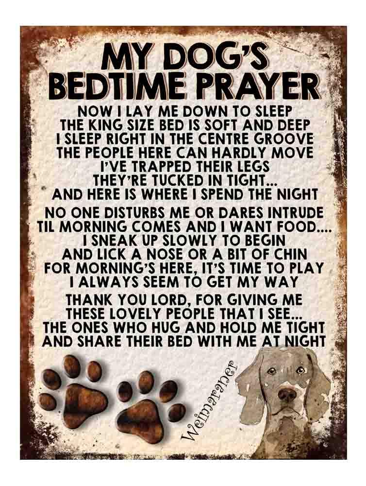 Shawprint Limited Weimaraner My Dog's Bedtime Prayer Retro Style Metal Tin Sign/Plaque Dog Breeds (Weimaraner)