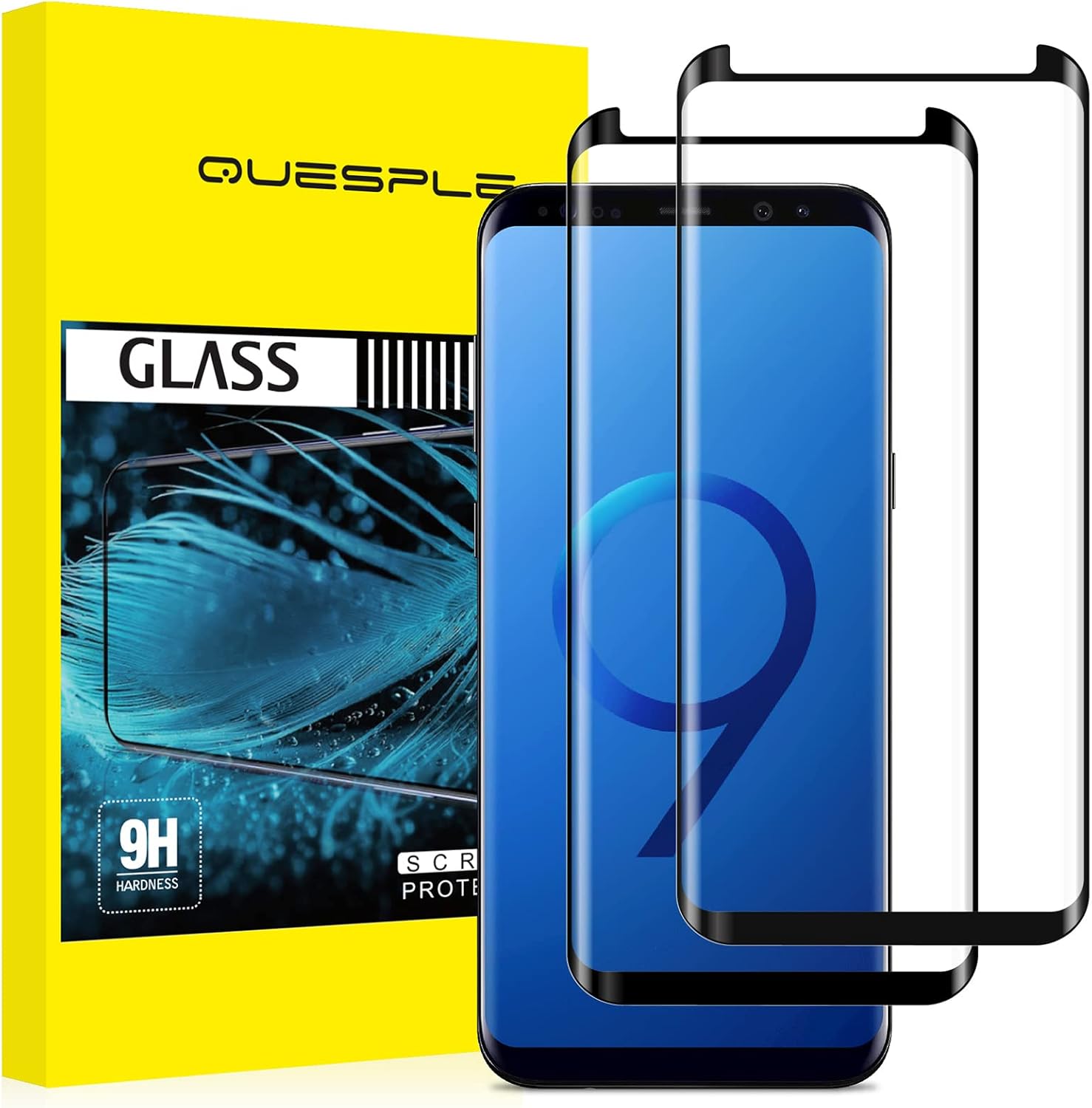 QUESPLE 2 Pack Galaxy S9 Screen Protector, Shatterproof Premium