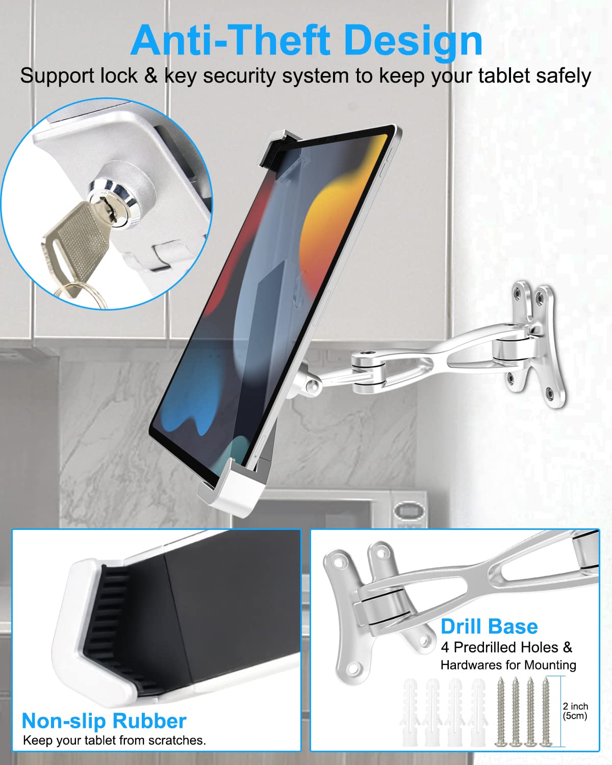 Dosvsi Locking Tablet Wall Mount, Universal Anti-Theft Tablet Wall Holder for Business Retail Compatible with 7