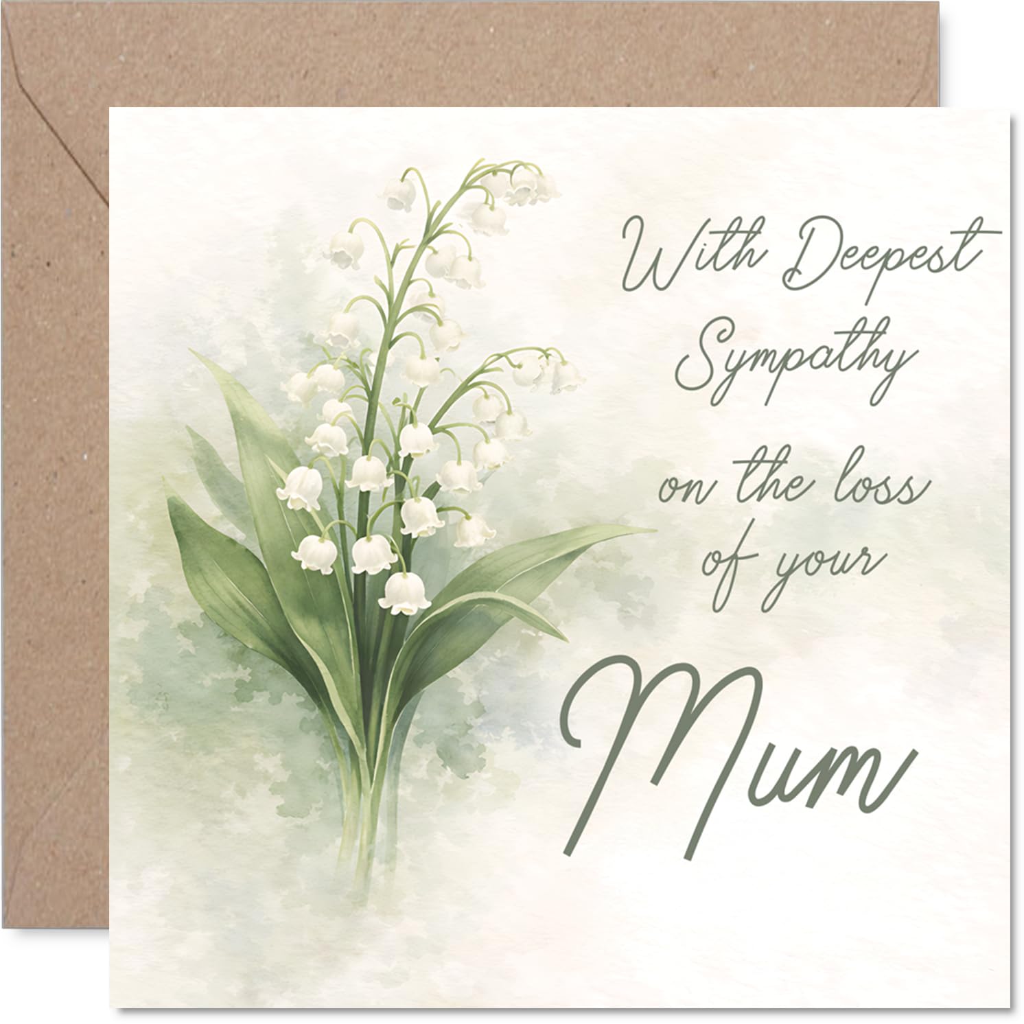 Sympathy Card - Loss of Mum - Gentle Support in a Difficult Time - Delicate Lily of the Valley Illustration in Calming Green and White - 145mm Square, Envelope Included