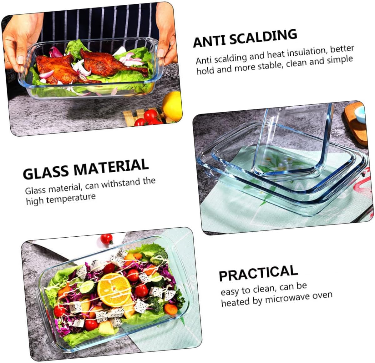 Tempered Glass Rectangular Serving Plate Oven Dish Large Baking Dish for Steaming Fish Microwave Safe Tableware for Home Use