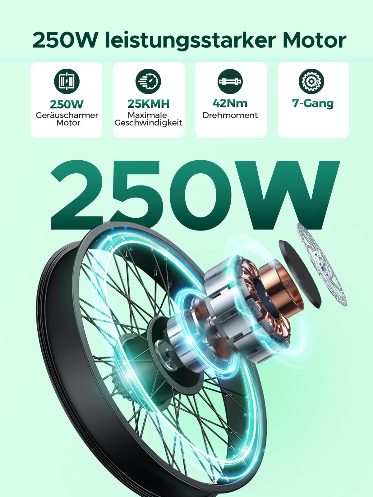 HillMiles Elektrofahrrad für Erwachsene, 26 Zoll, 7 Geschwindigkeiten, Elektrofahrrad mit 36 V, 13 Ah, abnehmbarer Akku, 25 km/h & Autonomie von 80 – 100 km E-Bike für Stadtpendler, IP65 wasserdicht