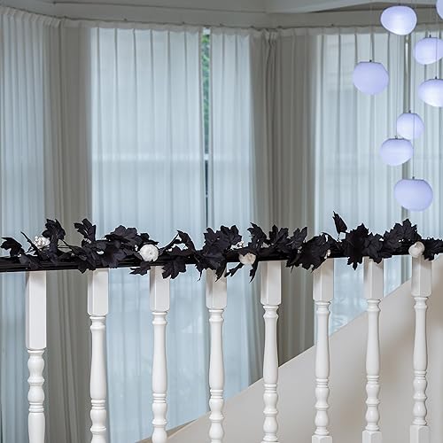 Miniatura 5 de Guirnalda artificial de otoño con hojas de arce, calabazas y bayas, guirnalda de otoño negra de 7 pies para Acción de Gracias, chimenea de chimenea,