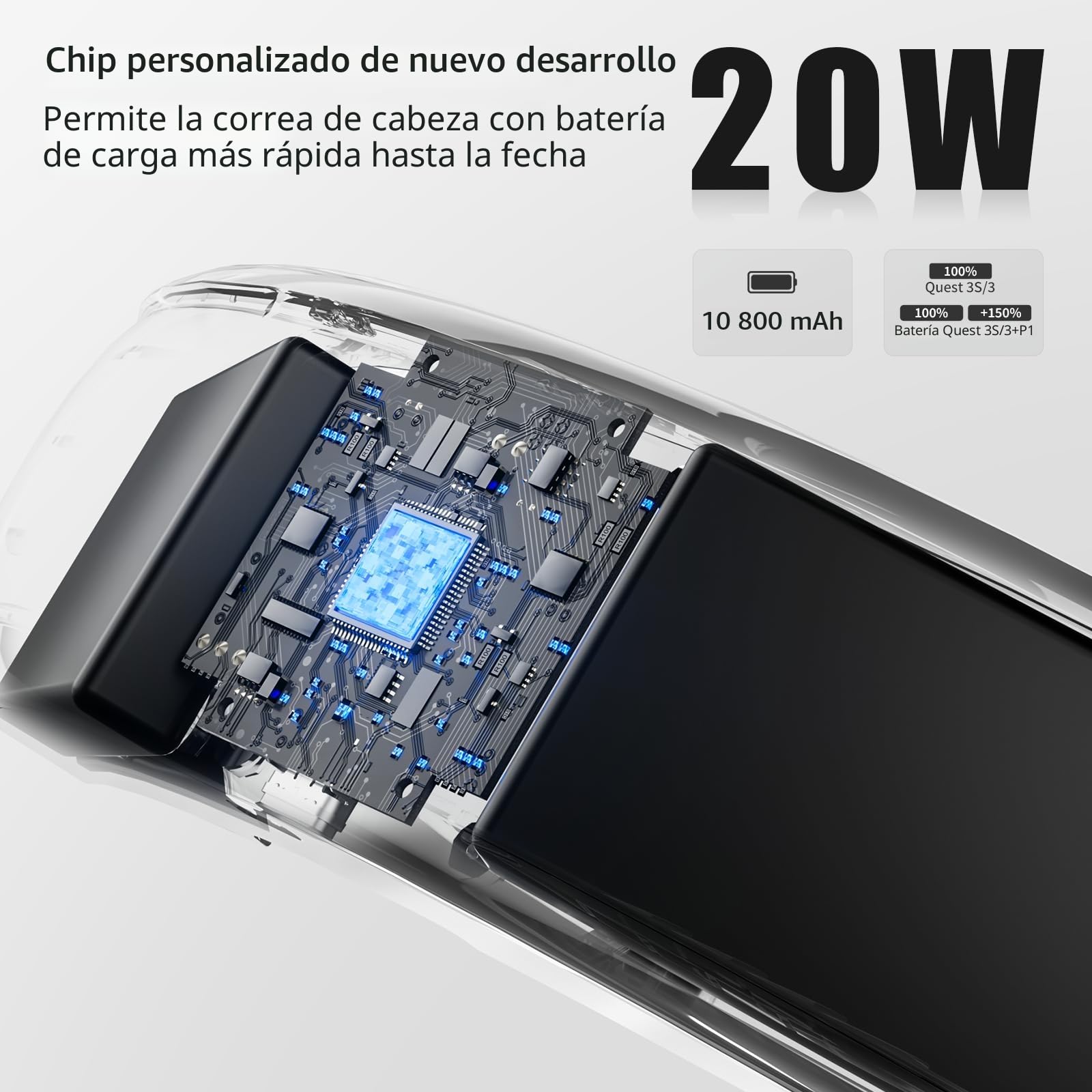 A3 Max BateríA Headstrap para Meta Quest 3s/3, Carga RáPida De 20w Con BateríA MagnéTica De 10.800 Mah, MáXimo Confort Y Mayor Tiempo De Juego, Compatible Con Los Accesorios Quest 3s/3 (Blanco)