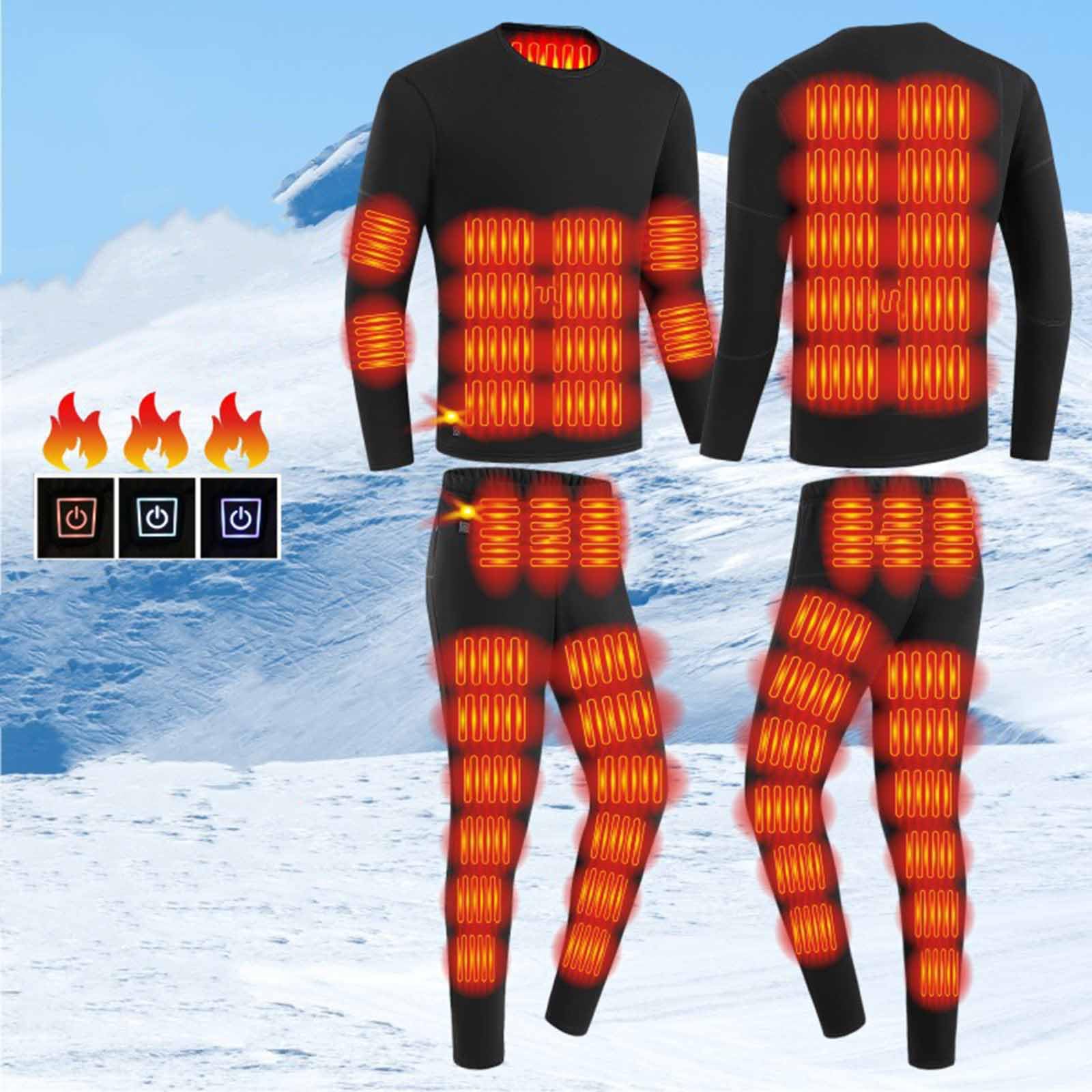 Beheizte beheizbare Unterwäsche Set Herren Damen, USB-Aufladung 52 Zonen intelligent beheizbar Oberteile und Hosen, 3 Gang Temperaturregelung Thermounterwäsche Set für Kalte Ski Angeln Radfahren