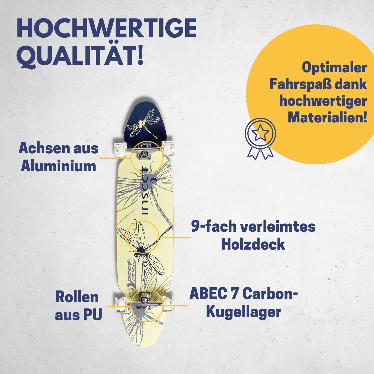Best Sporting Longboard I hochwertiges Skateboard mit ABEC 7 Carbon-Kugellager I Longboard Deck mit Design auf der Rückseite I Longboard Erwachsene I Cooles Long-Board