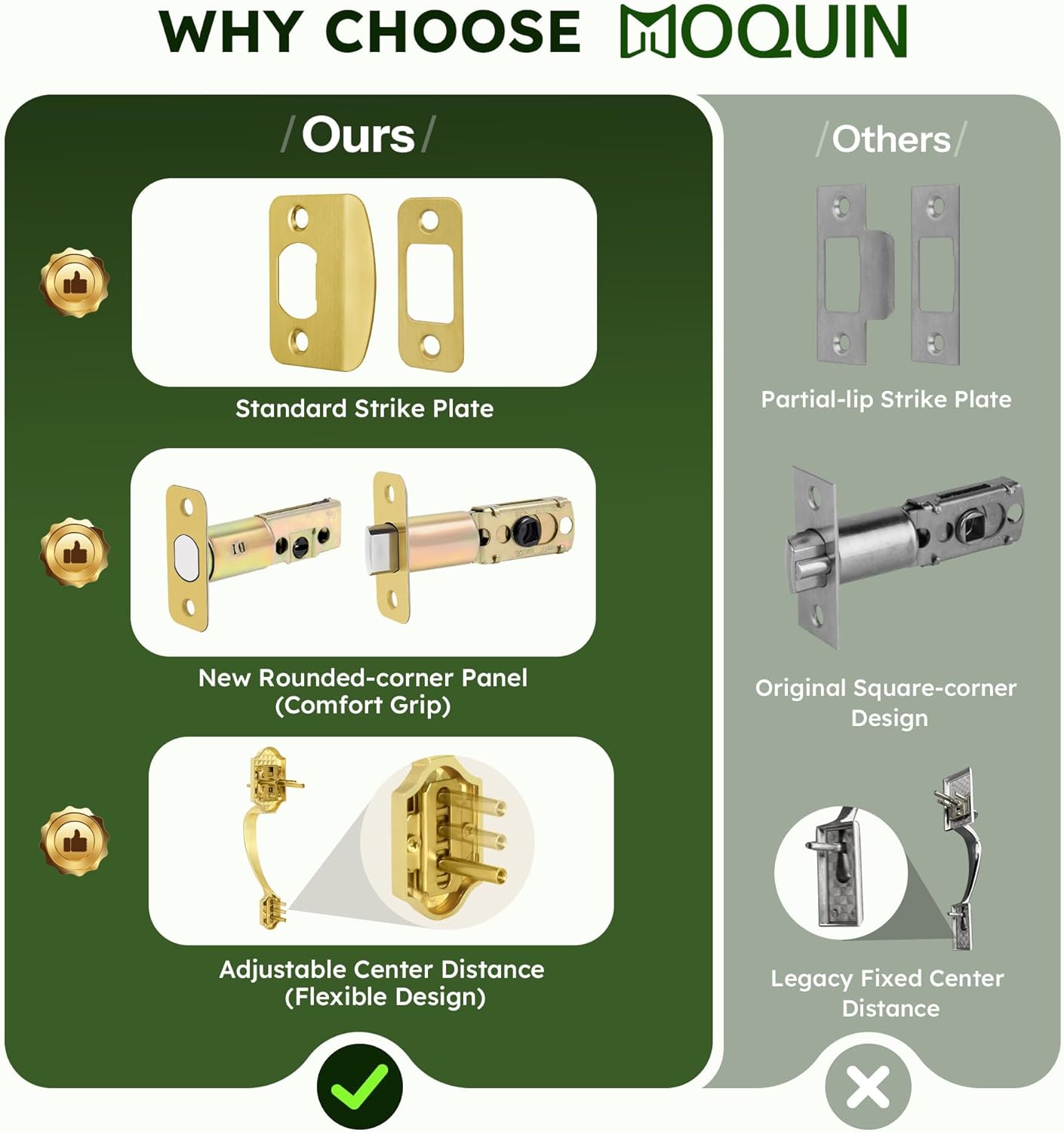 Moquin Brushed Gold Double Door Handle Set for Front Door, Gold Classic Double Front Door Lock Set with Dummy, Reversible Handle Lever for Entrance Exterior Doors, Satin Brass