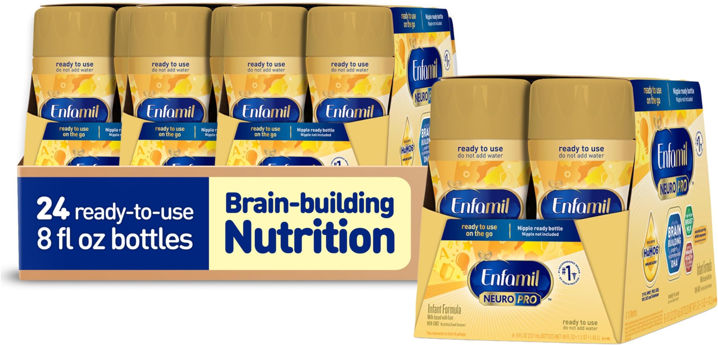 Enfamil NeuroPro Ready to Feed Baby Formula, Ready to Use, Brain and Immune Support with DHA, Iron and Prebiotics, Non-GMO, 8 Fl Oz, 6 count (Pack of 4), Total 24 bottles