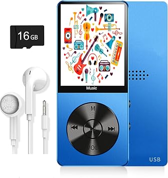MP3 Player, Music Player with 16GB Micro SD Card, Build-in Speaker/Photo/Video Play/FM Radio/Voice Recorder/E-Book Reader, Supports up to 128GB Dark Blue