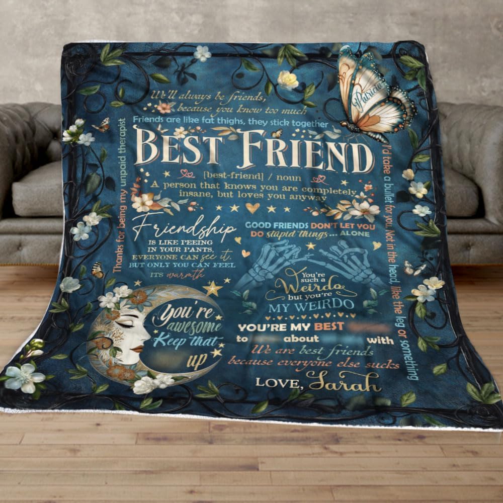 Personalized Best Friend Blanket for Women - Badass Bestie Gift - Customized Throw for Female Friends