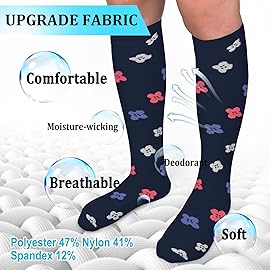 30-40mmHg Medical Graduated Compression Socks for Women&Men Circulation-Compression Stockings-Knee High Socks for Support,Hiking,Running(2 Pack Navy Pink Flowers,S-M)