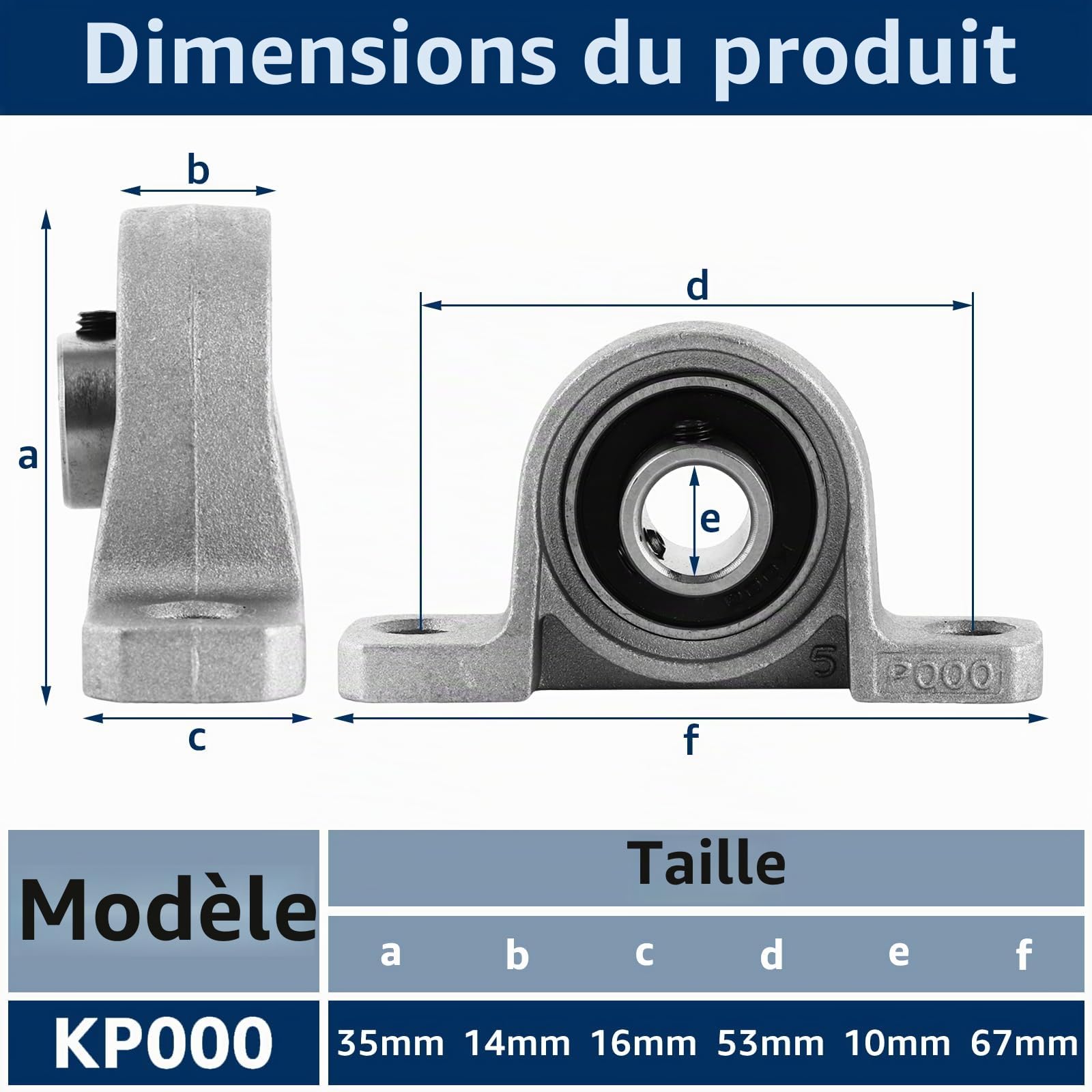 MIVIDE 10 Pcs Palier Roulement 10mm en Alliage de Aluminium, Roulement de Bloc d'Oreiller, Paliers à Semelle, KP000 Palier de Roulement pour Imprimante 3d, Roue de Brouette, Machine à Rouler