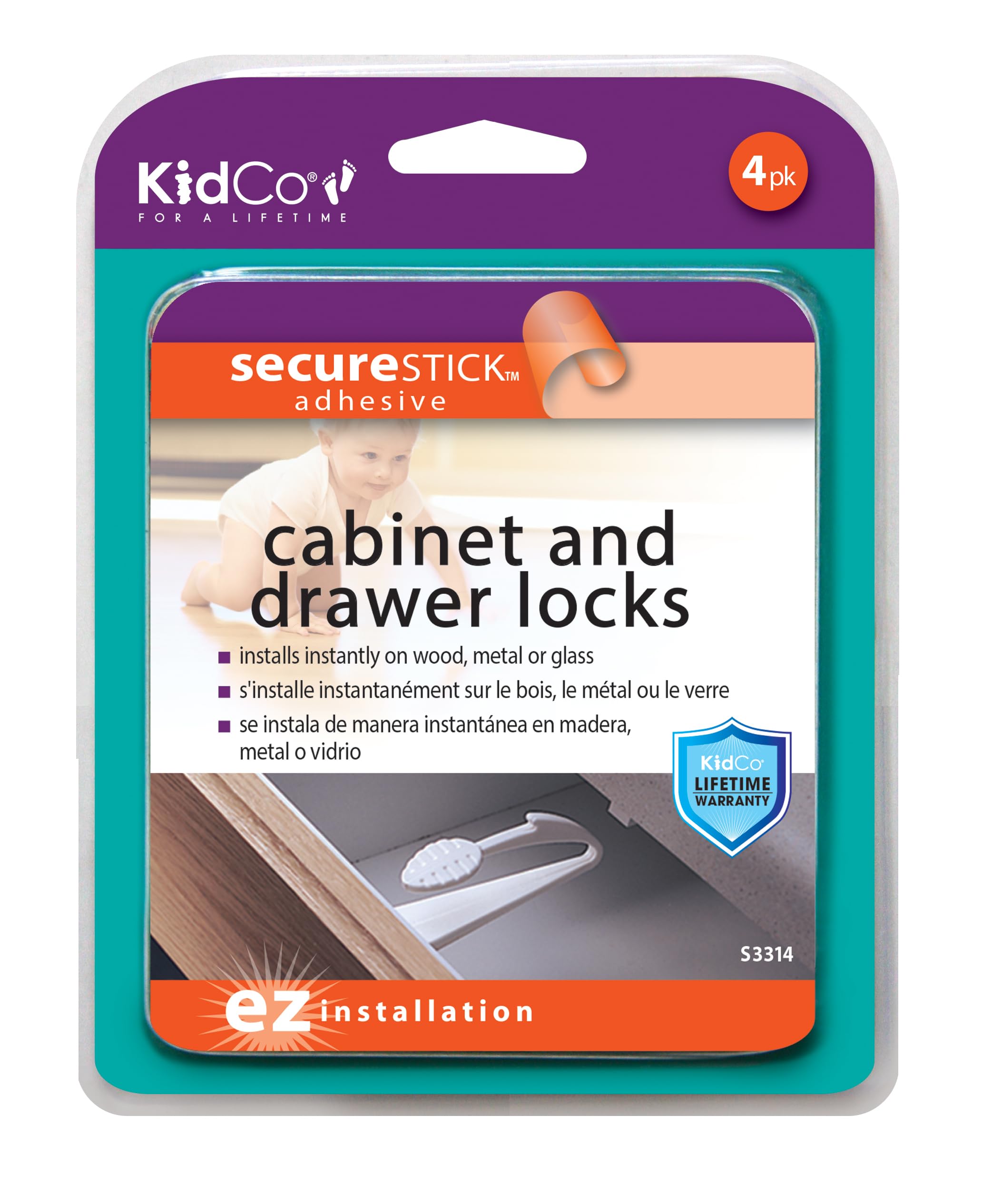 KidCo S3314 Zamek samoprzylepny-4/pkg szafka/zamek szuflady, biały