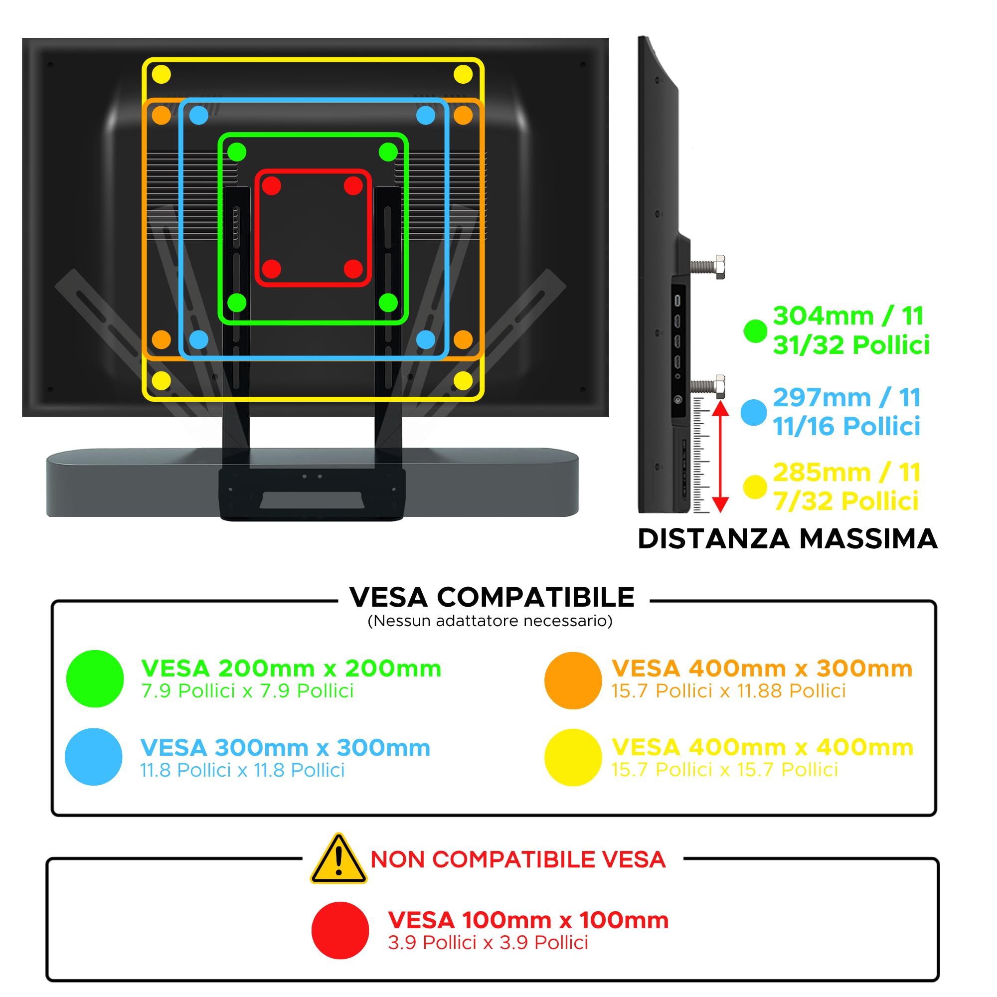 Sound bass Supporto TV per Soundbar Beam, Sotto il TV, Nero | Compatibile con Sonos Beam Soundbar Generazione 1 & 2, Staffa di Montaggio per Appendere al TV, Kit Hardware Completo Incluso