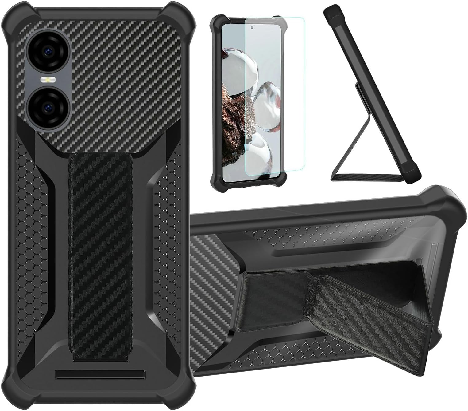 bojioderf Case Compatible for BLU G63 Phone Case Cover [with Tempered Glass Screen Protector] Hybrid Case [Folding Support Magnetic] [Frosted Anti-Fingerprint] Black