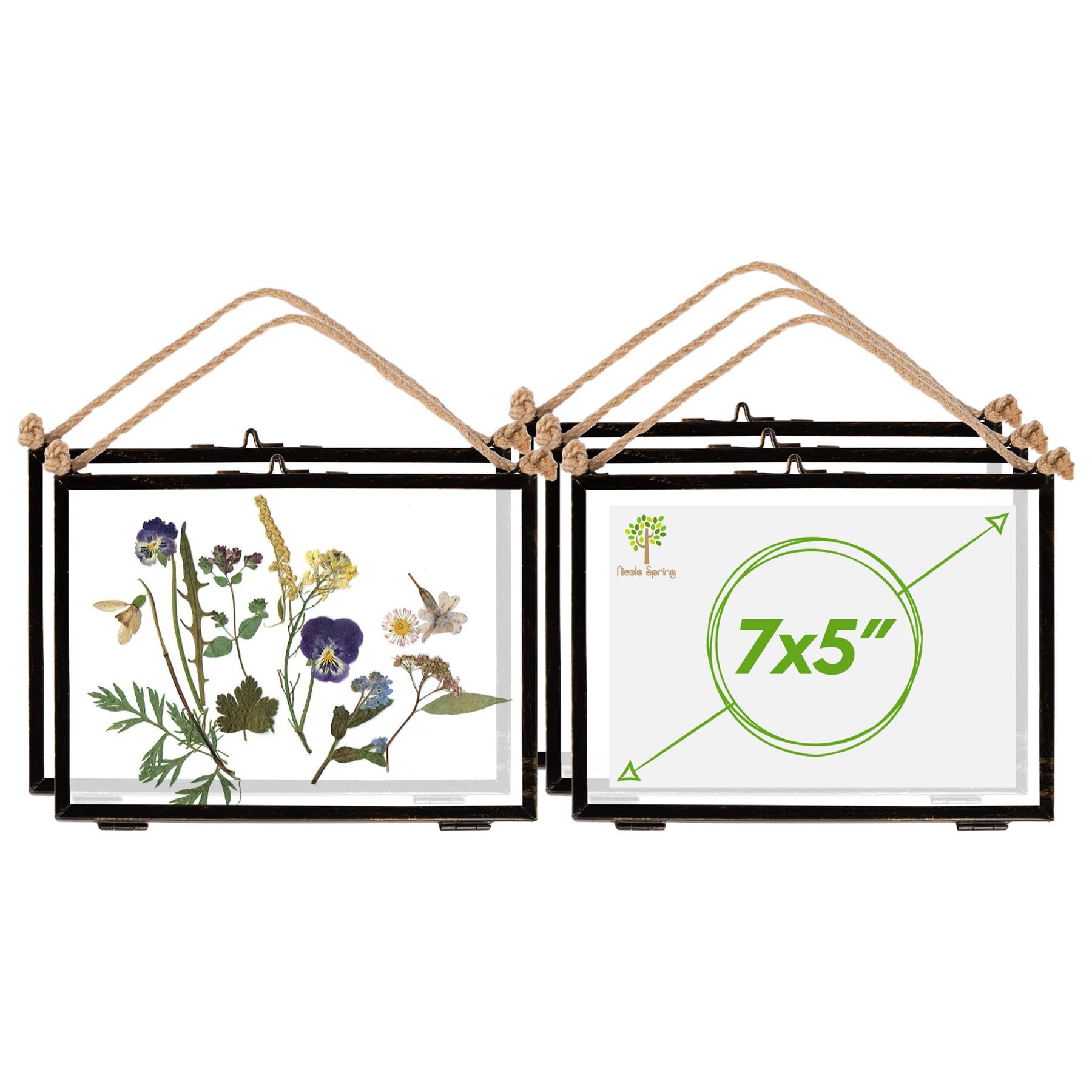 Nicola Spring Hanging Metal Photo Frames 7x5 Inch (18 x 13cm) - Set of 5 Black Vintage Glass Picture Frames with Rope for Wall Display - Rustic Industrial Home Décor for Photos & Prints