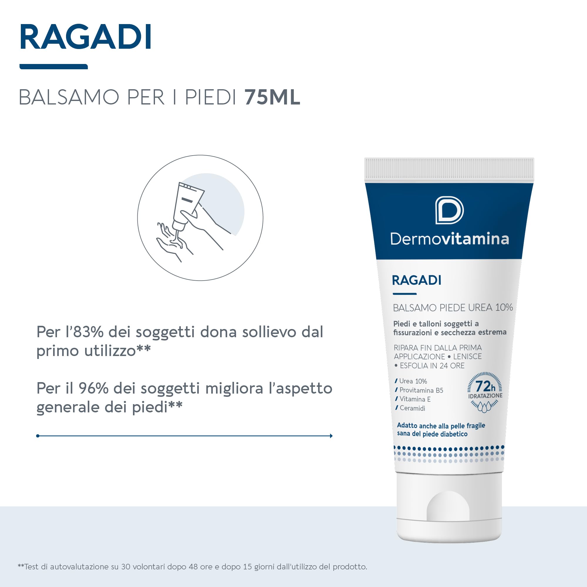 Dermovitamina Ragadi Piede Balsamo Urea 10% - Crema Piedi Riparatrice - Lenisce e Contrasta Screpolature e Fissurazioni - Nuova Formula - 75ml