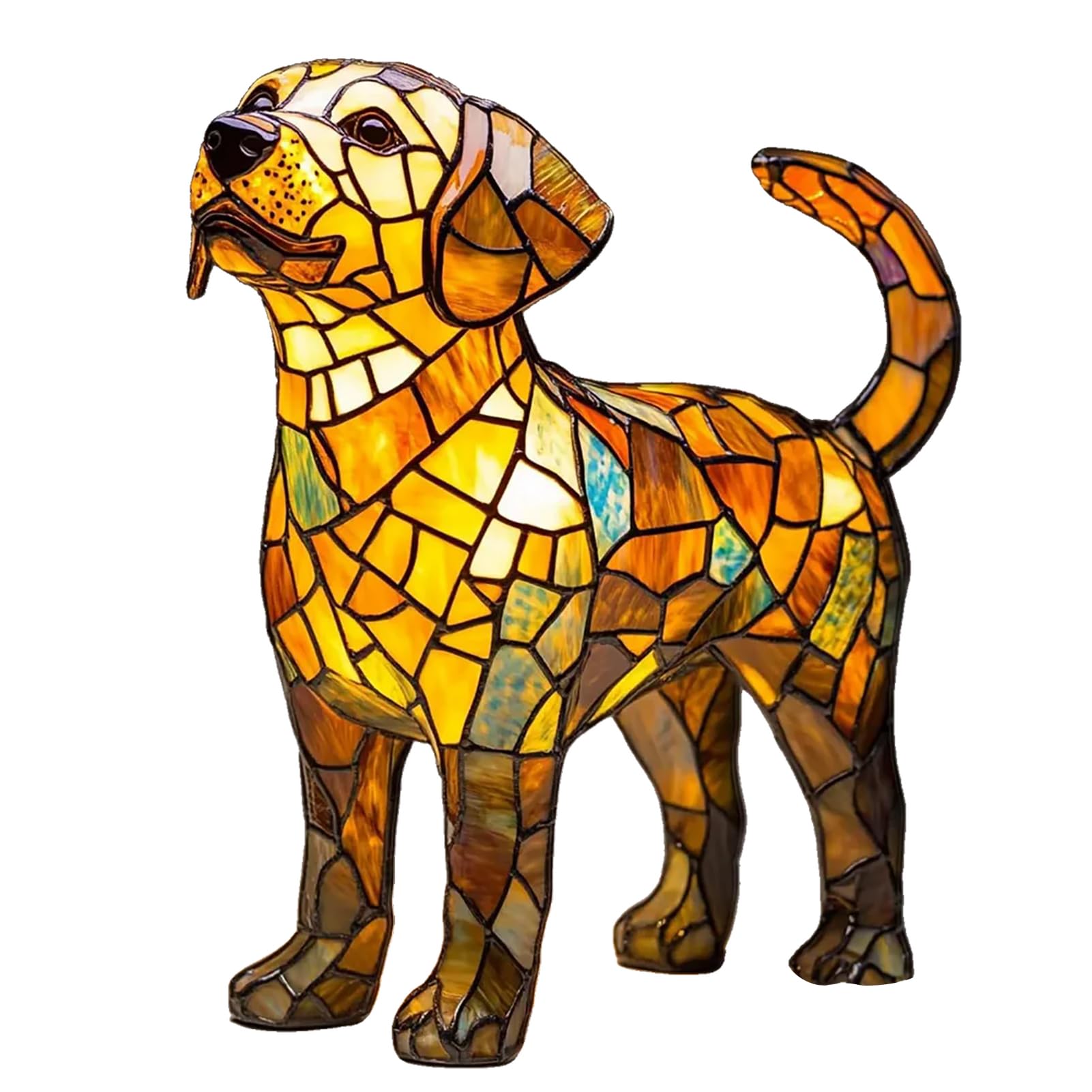 DSXVJHD Stained Dog Lamp, Vintage Stained Resin Table Lamps, Cute LED Animal Bedside Tabletop Night Light, Colorful Dog Glass Lamp for Home Decor, Dog Lovers Gifts for Women