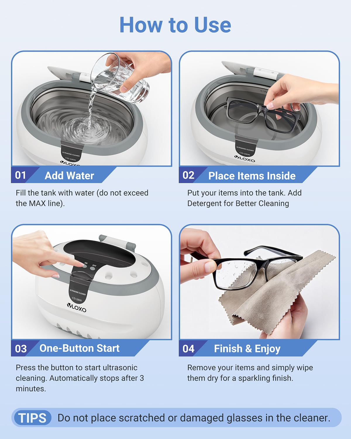 600 ml Dispositivo di pulizia a ultrasuoni - VLOXO Pulitore ad ultrasuoni 42kHz per occhiali, orologi, gioielli, orecchini, collane, rasoi, protesi dentarie, utensili, pennelli cosmetici, 50W, vasca
