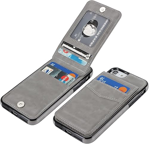 KIHUWEY Funda tipo cartera para iPhone SE iPhone 78 con soporte para tarjeta de crédito, cierre magnético de cuero de alta calidad, resistente funda