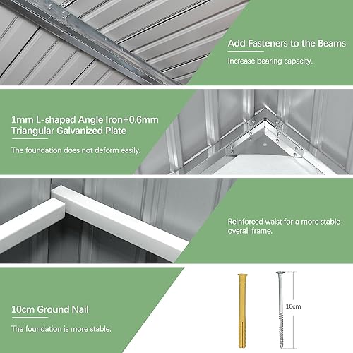 Miniatura 5 de JAXPETY Cobertizo de almacenamiento para exteriores de 4.2 x 7 pies, cobertizo de metal para almacenamiento al aire libre con puertas correderas y