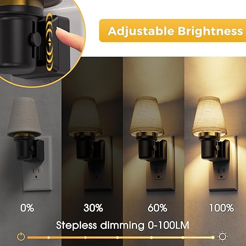 Miniatura 2 de L LOHAS LED Luces nocturnas enchufables a la pared, plataforma redonda de tela de lino, luz nocturna, sensor de anochecer a amanecer, luz nocturna