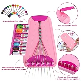 Maynacs Arts and Crafts for Kids Ages 8-12,Friendship Bracelet Making Kit for Girl,Kids Jewelry Making Kit with 28 Pre-Cut Threads,Christmas Birthday Gifts for Ages 6 7 8 9 10 11 12 Year Old Pink
