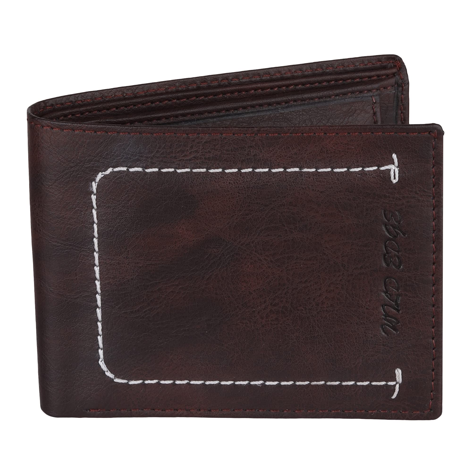 WILD EDGE Embroided Brown PU Leather Wallet for Men
