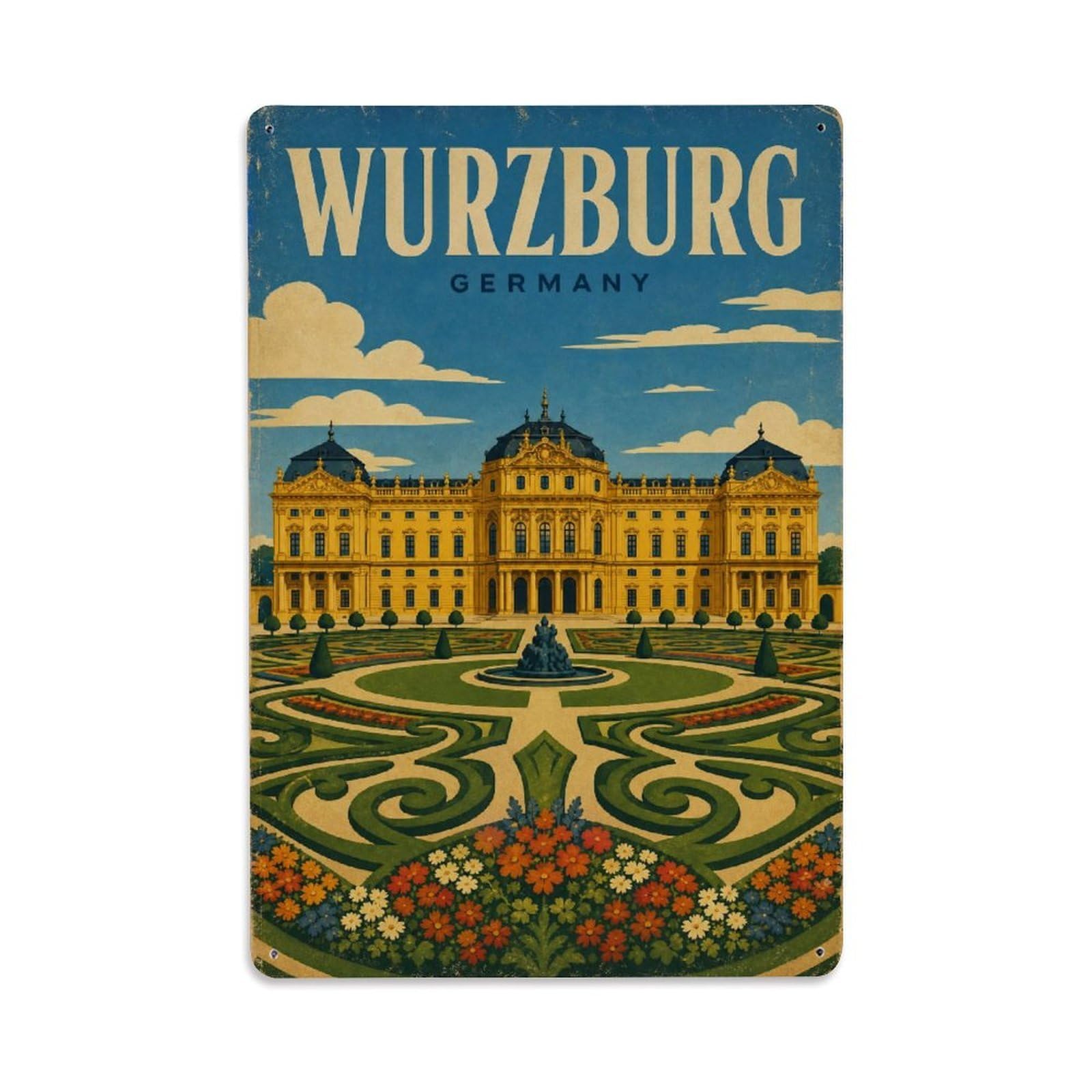 Travel Vintage Germany Wurzburg Metal Tin Sign Plaque Wall Decor for Cafe, Club Bar, Office, Garden Metal Poster 8x12Inch
