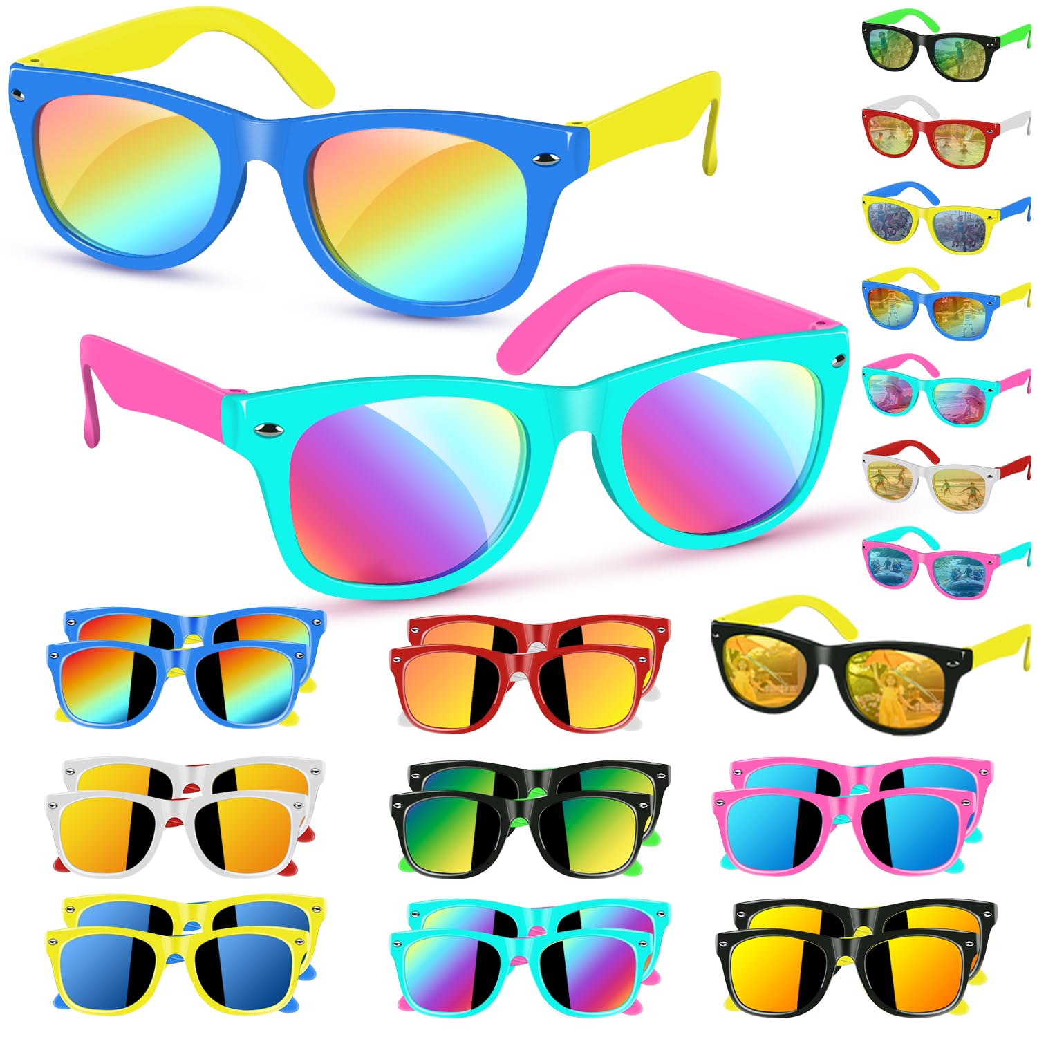 16 Pack Kids Sunglasses Bulk Party Favors, Neon Toddler Sunglasses Bulk for Age 3-8 Boys Girls with UV400 Protection for Party Favors