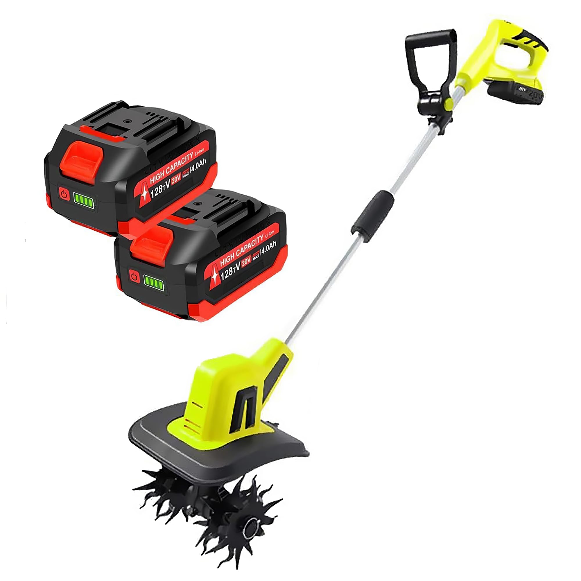Rotavateur de jardin sans fil à double batterie et lames en acier haute performance