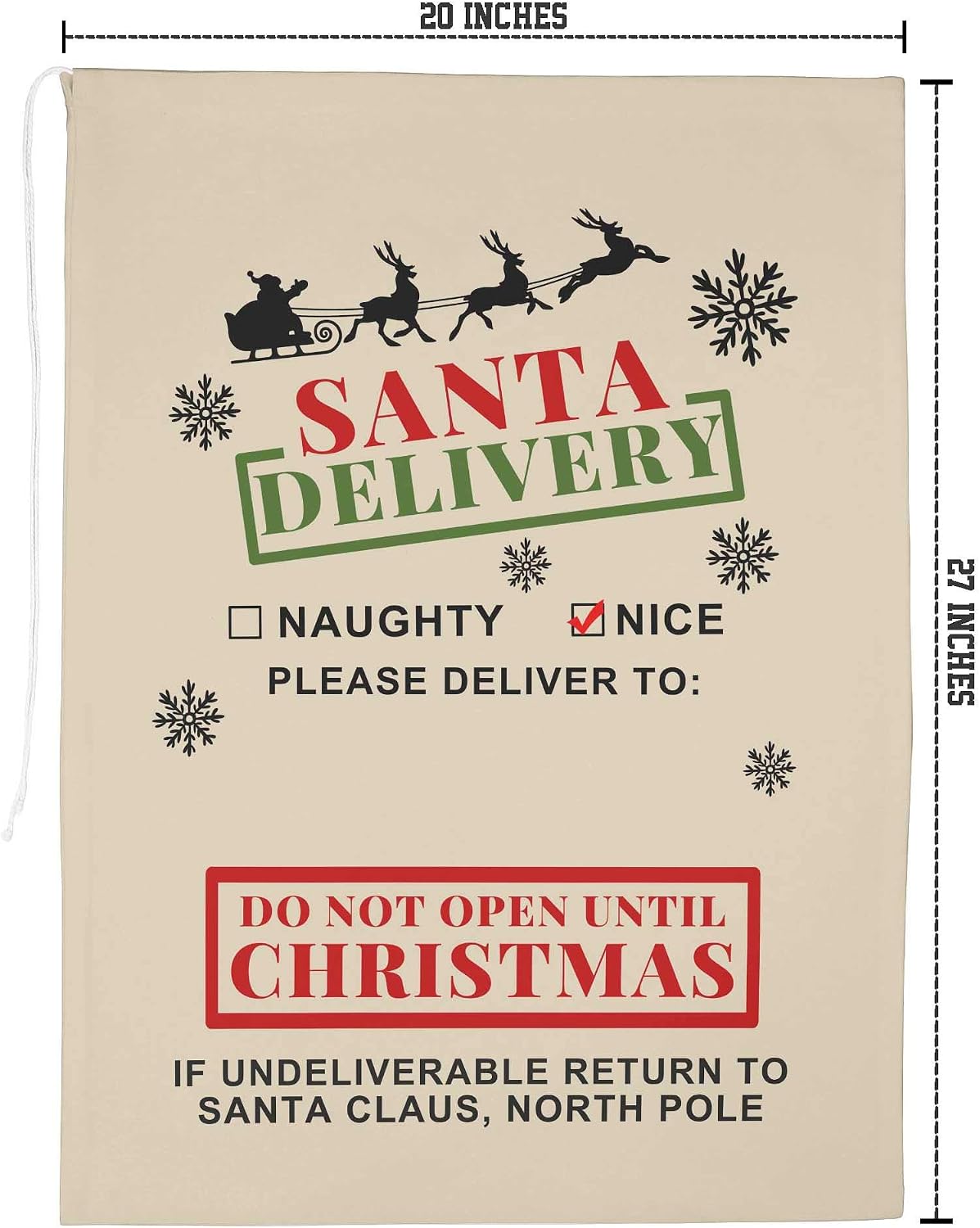 Printtoo 2 Pcs Large Santa Sacks with Drawstring Canvas Xmas Gifts Bags for Kids Christmas 27x20 Inch