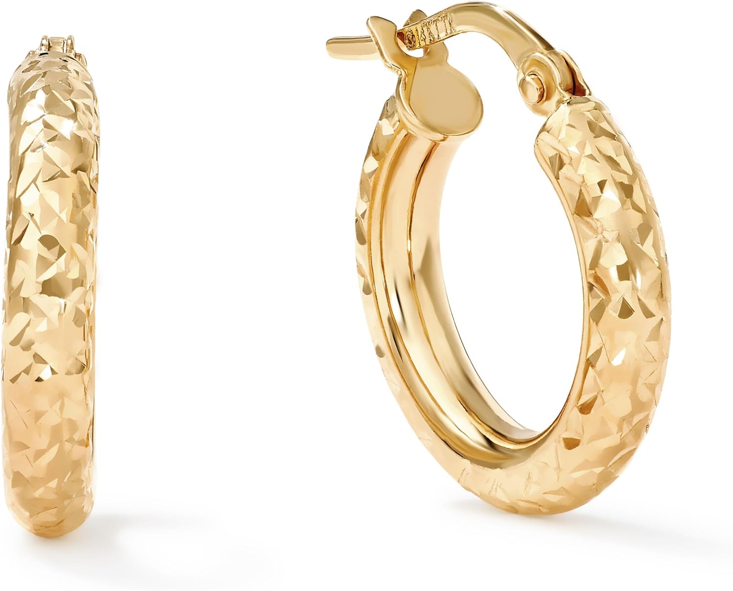 Real Gold Hoop Earrings for Women – Ultra-Sparkly Diamond-Cut Hoops in 14K Yellow Gold – Thin Hoop Earrings (2.5mm-5mm Widths) – Various Sizes