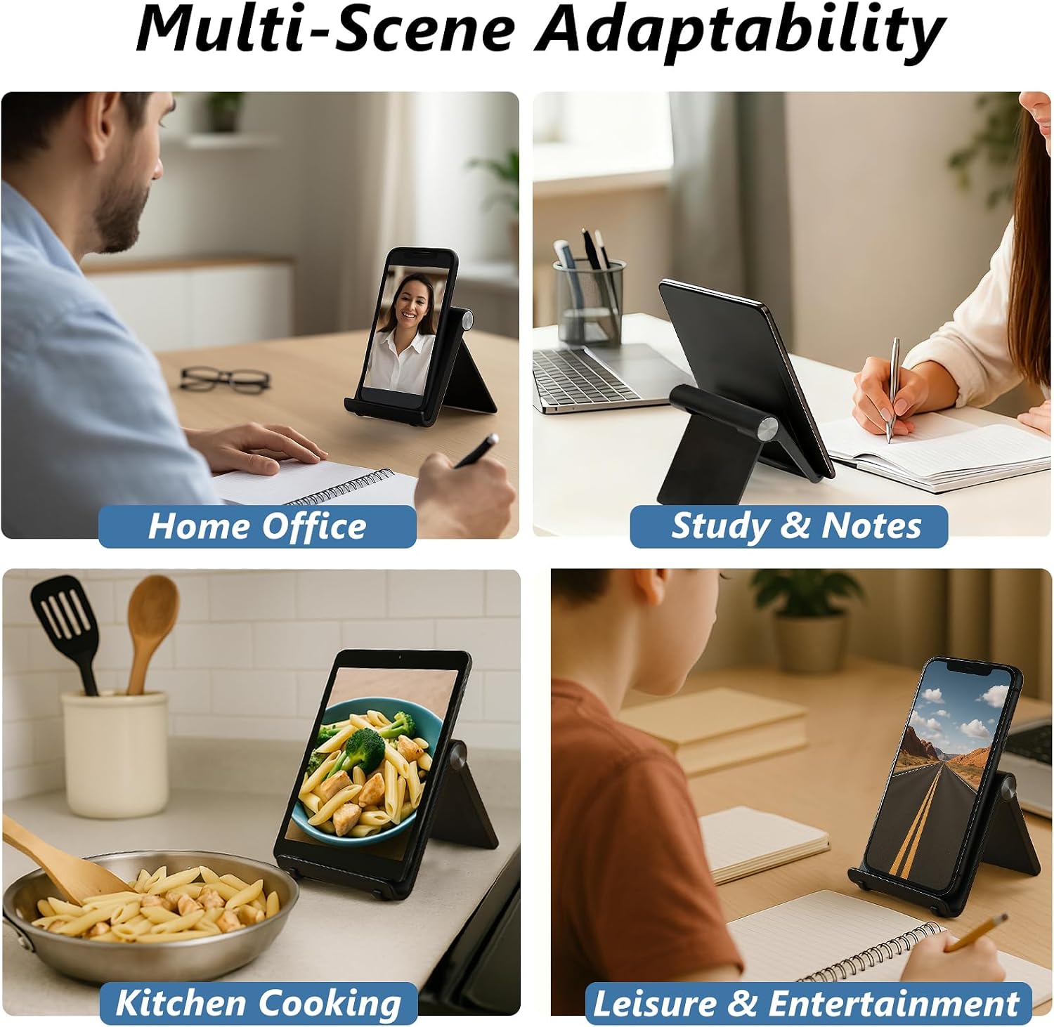 Black Adjustable Multi-Angle Portable Stand for Tablets, E-Readers & Phones