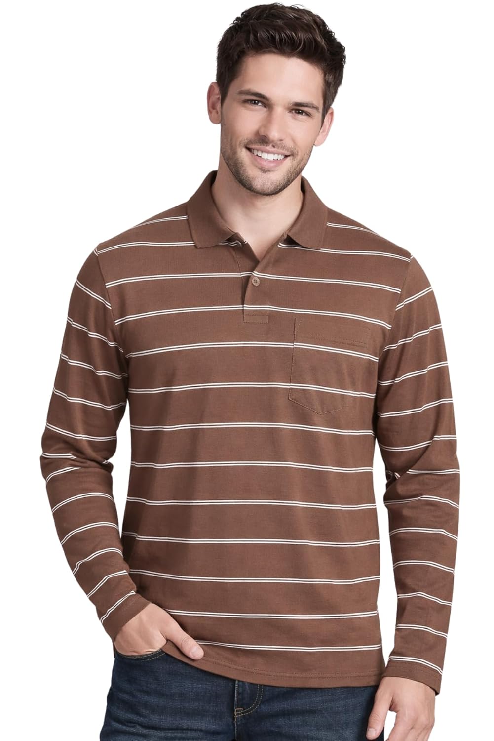 Full Sleeves Polo T-Shirt for Men with Pocket || Stripe Collar and Pocket T-Shirt for Men Long Sleeves