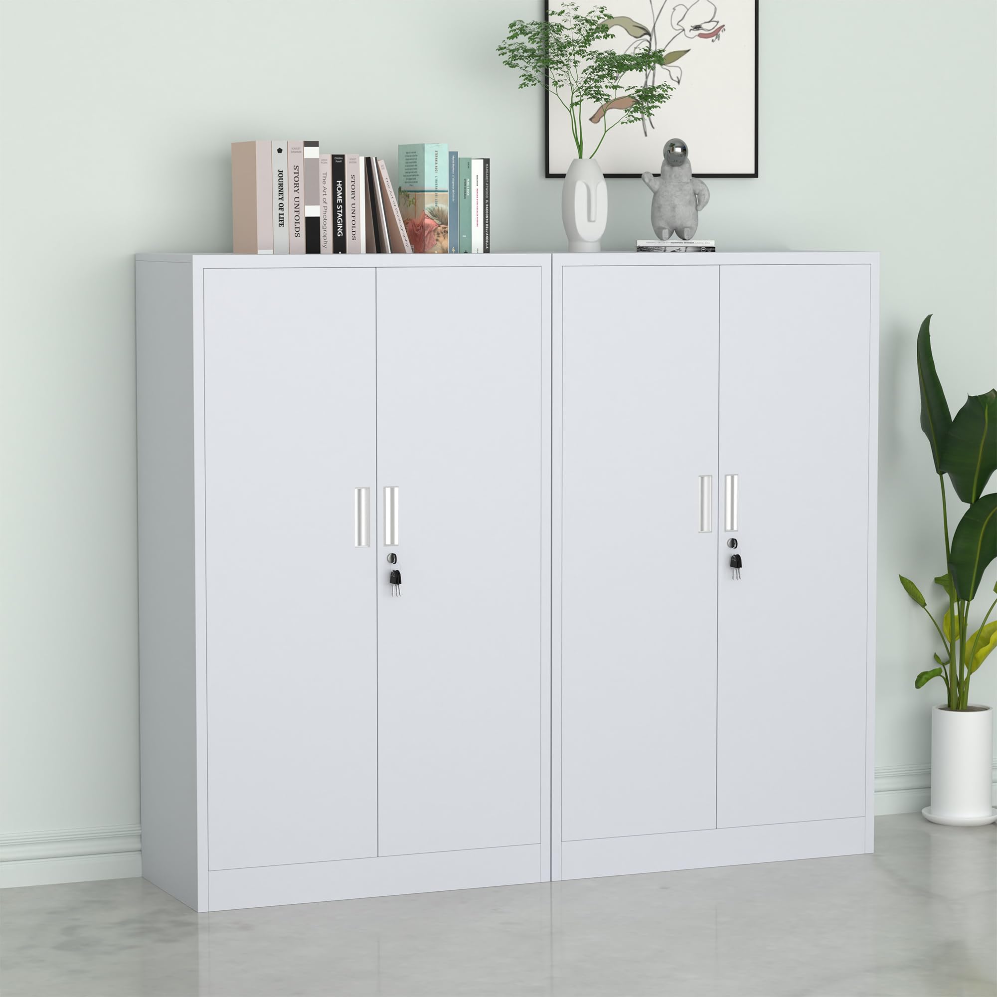 iJINGUR Armoire de Rangement en Métal avec 3 Étagères Réglables en Hauteur, Armoire de Bureau Métallique Verrouillable pour Bureau, Salon, Garage (Blanc)