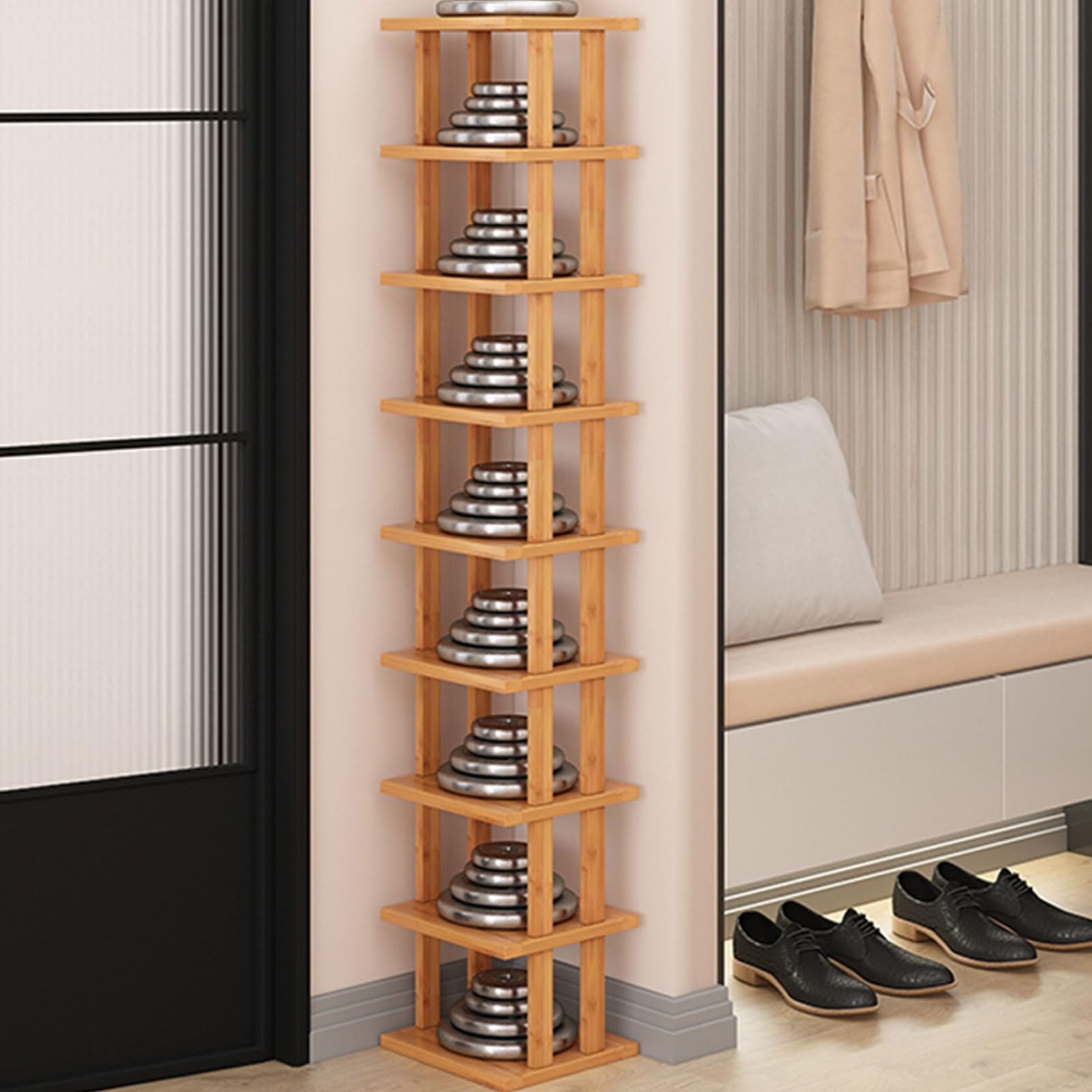 Scarpiere Salvaspazio Slim in Legno Scarpiera a 9 Ripiani Porta Scarpe Verticale Stretto Scarpiera Stretta Impilabile per Ingresso, Corridoio(Brown)