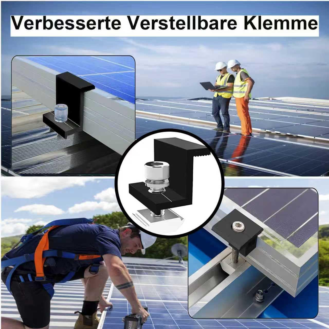 8 pezzi supporto per modulo solare da 40 mm, morsetti terminali terminali in alluminio PV nero, pannello solare con supporto a Z, morsetto solare regolabile per tetti, camper, barche e pareti